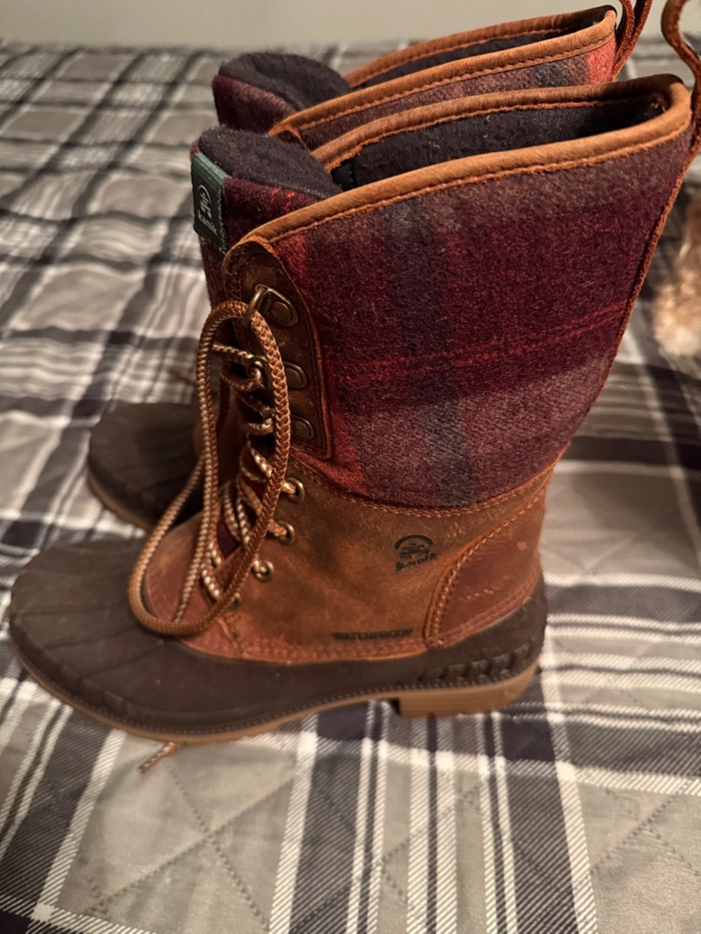 Kamik women’s Brown Leather Waterproof Duck Boots - Brown/Red - Picture 2 of 7